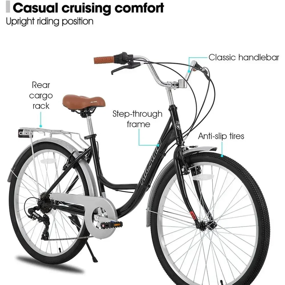 Hiland 26" Women's 7-Speed Hybrid City Bike – Steel Frame