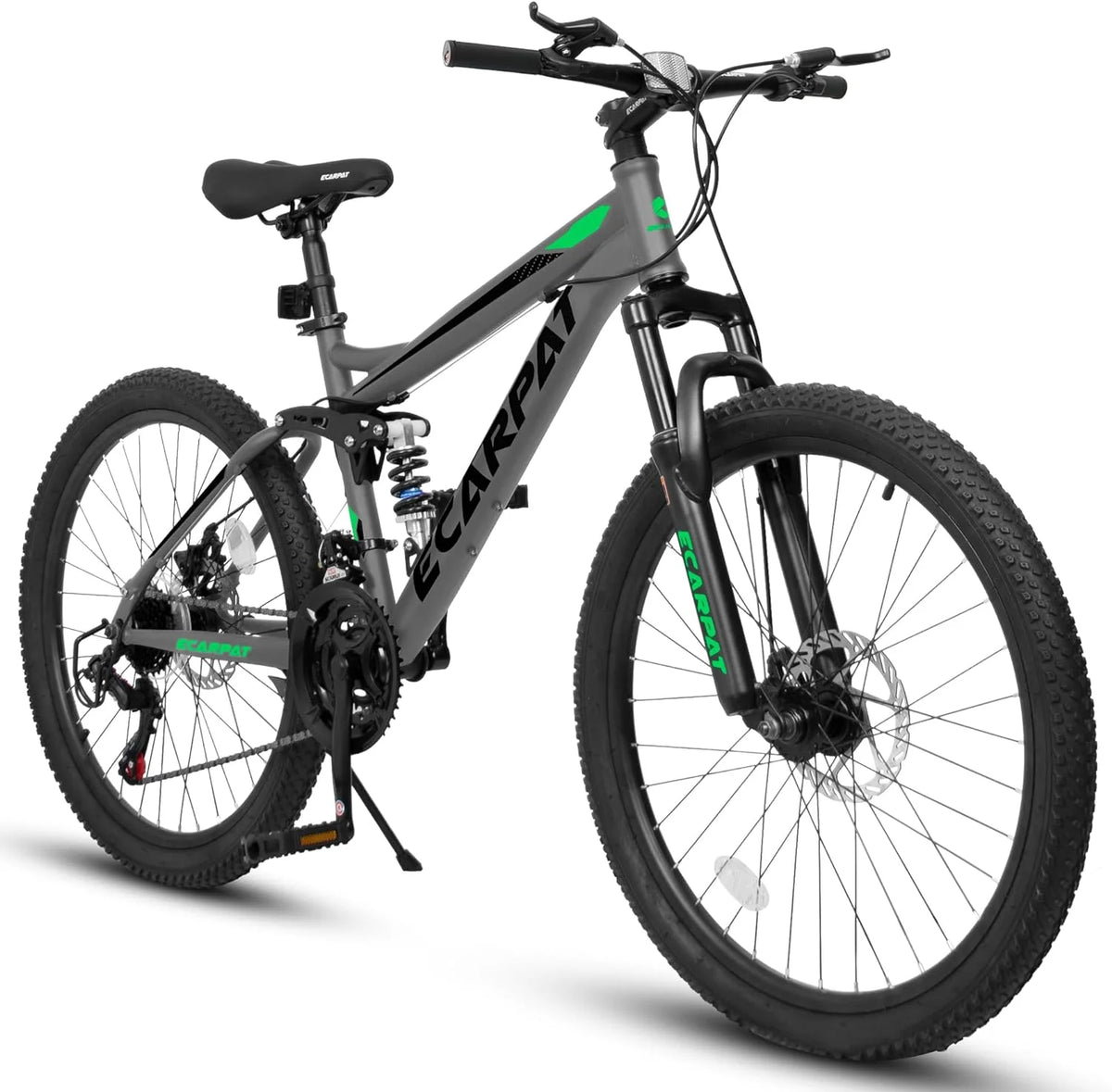Ecarpat Dual Full Suspension Mountain Bike – 21 Speed Disc Brakes 24/26/27.5 Inch MTB for Men Women & Teens - Grey