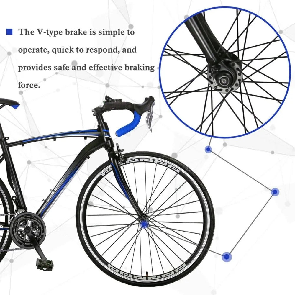 Road Bike 21 Speed/54 Inches with Light Aluminum Alloy Frame, 700C Wheelwith Dual Disc / V Brakes, Adult Racing Bike