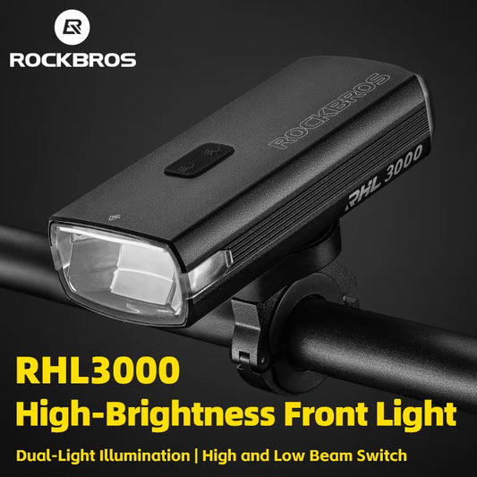 ROCKBROS 3000LM Bike Light Type-C Charging Front Lamp 10000mAh Bicycle Light IPX6 Aluminum Alloy Headlight Bike Accessories