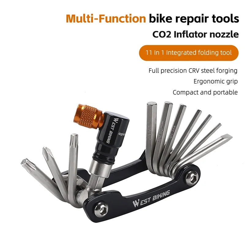 WEST BIKING  Multifunction Portable Cycling Tools Kit CO2 Pump Nozzle