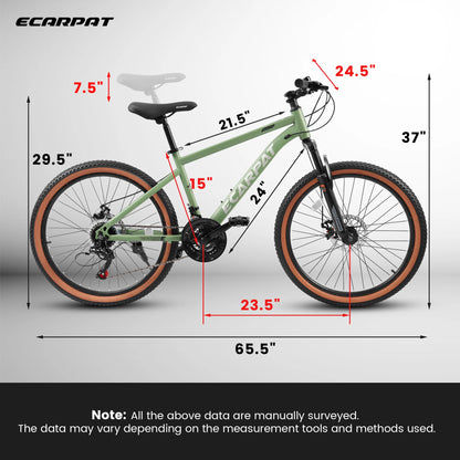 Ecarpat Mountain Bike 24 Inch Wheel, 21-Speed 15" Steel Frame, Mens Womens Trail Commuter City Mountain Bikes Bicycle Disc Brake