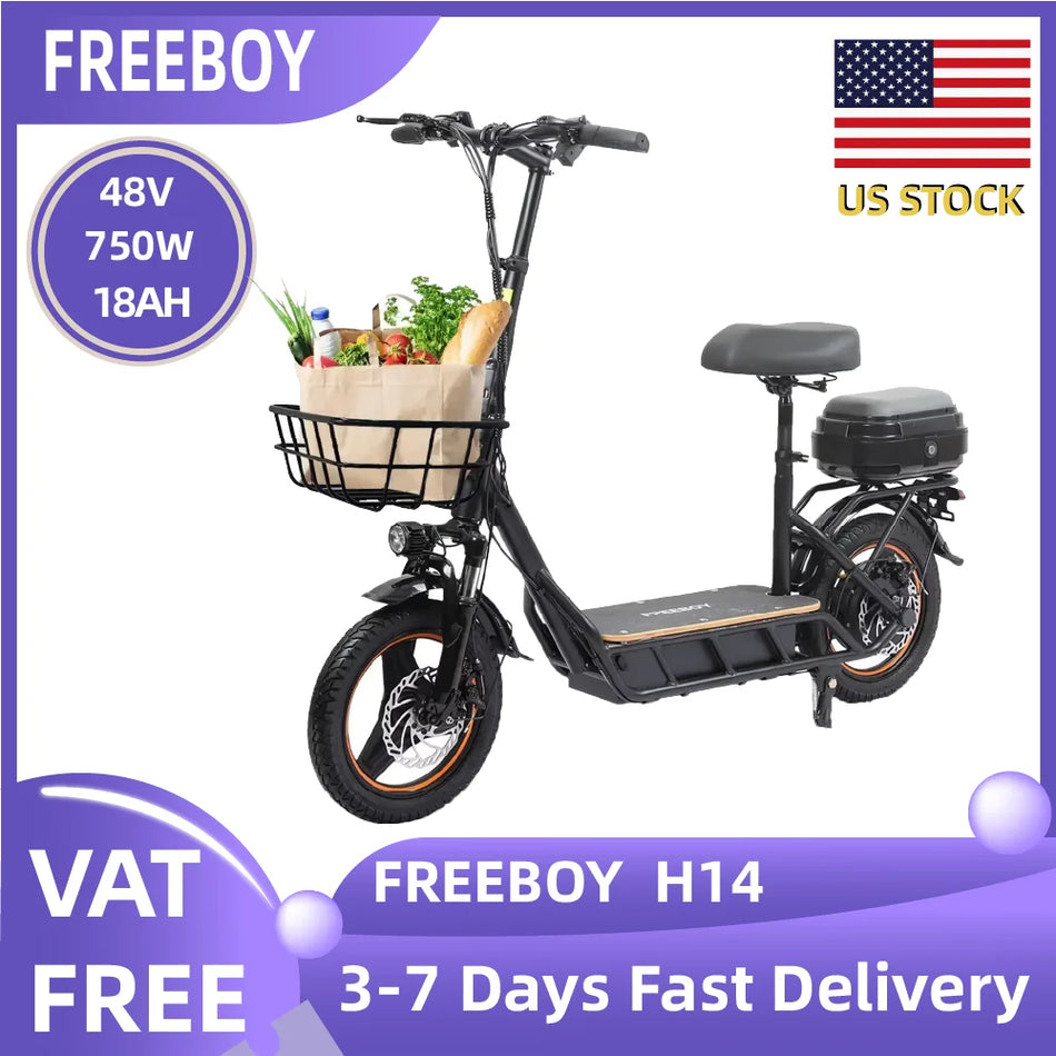 FREEBOY H14 Electric Scooter 750W 48V 18Ah Folding 14" Tire Adult City E-Scooter