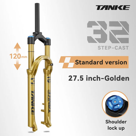 TANKE MTB Air Suspension Fork 120mm – Rebound Adjustable Quick Release - 27.5 Golden Manual - Suspension Fork