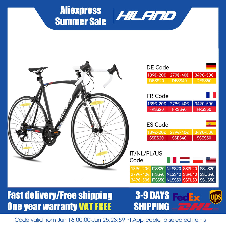Hiland 700c Unisex Road Bike 14 Speeds Lightweight Aluminum Frame Racing City Commuter Bicycle for Men And Women