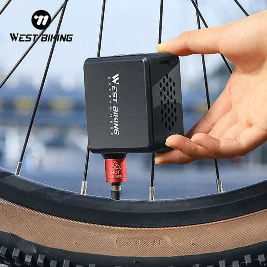 WEST BIKING Mini Electric Bike Pump 150PSI Powerful Air Compressor, Pressure Display, MTB Road Bike Tire Inflator