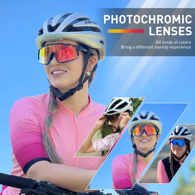 KAPVOE Red Photochromic Cycling Glasses Men MTB Cycling Sunglasses Women Road Bicycle Glasses UV400 Outdoor Bicycle Sunglasses