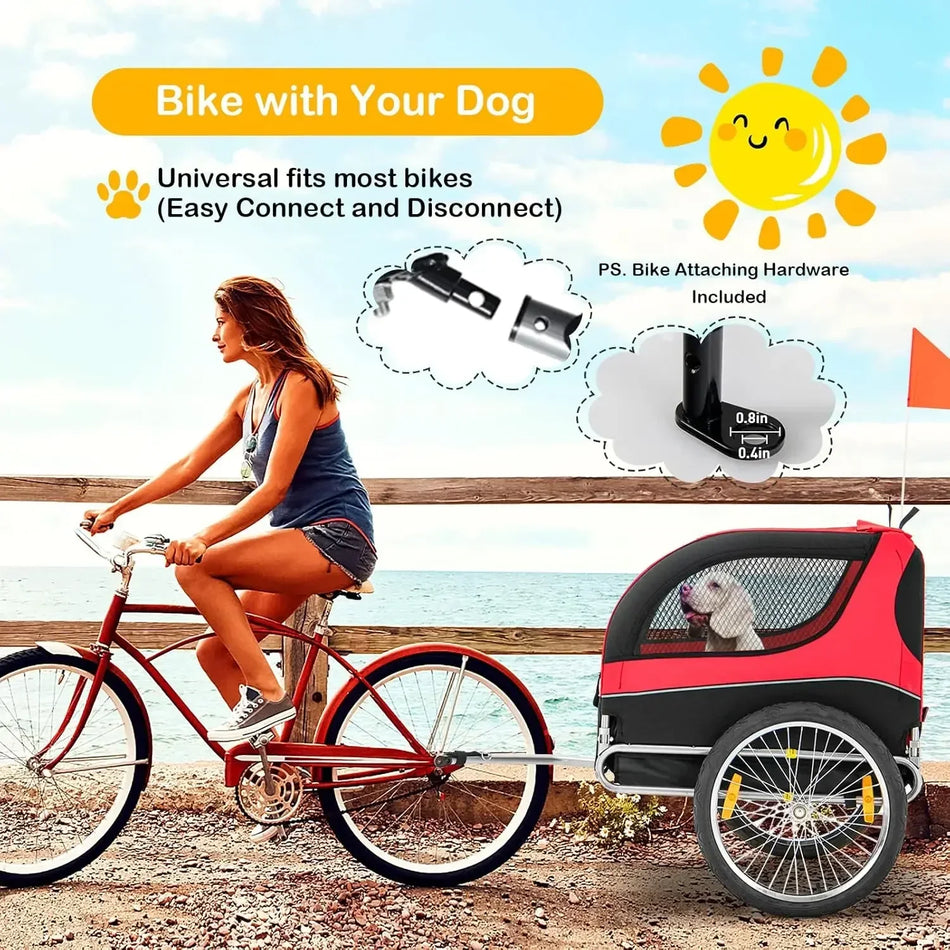 Collapsible Pet Bike Carrier for Bicycles with 3 Doors Aluminum Wheels Cargo Cycle Wagon Cart Pet Trailer for Easy Storage