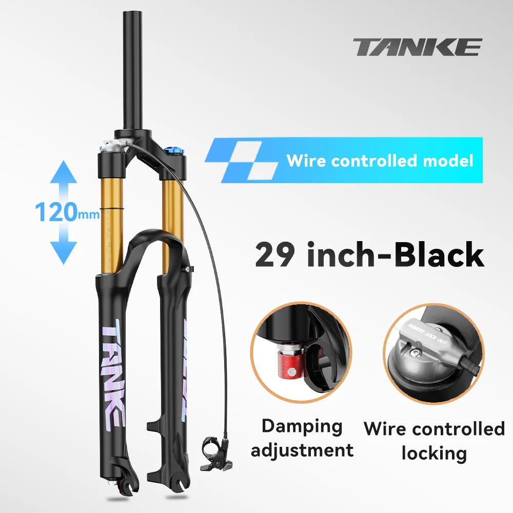 TANKE MTB Air Front Suspension Fork Rebound Adjustable 26/27.5/29’’ Quick Release 120mm Travel Bicycle Fork - 29 QR
