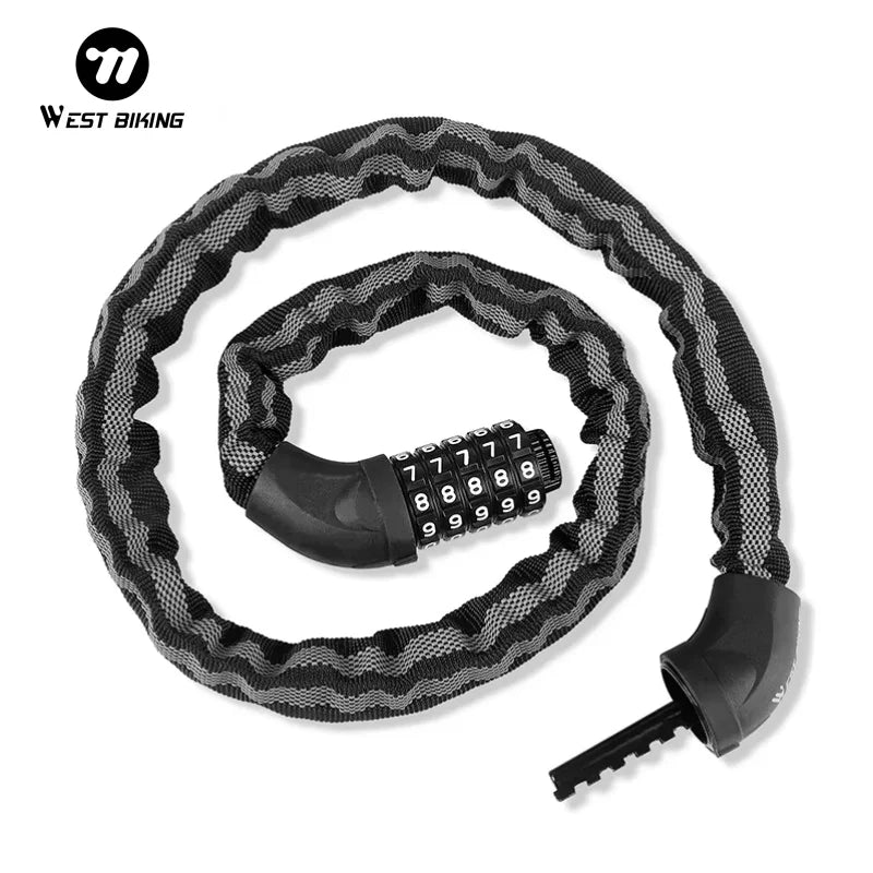 WEST BIKING MTB Road Bike Safety Chain Lock Anti-Theft Password Protection Outdoor Cycling Accessory for Motorbike & Scooter