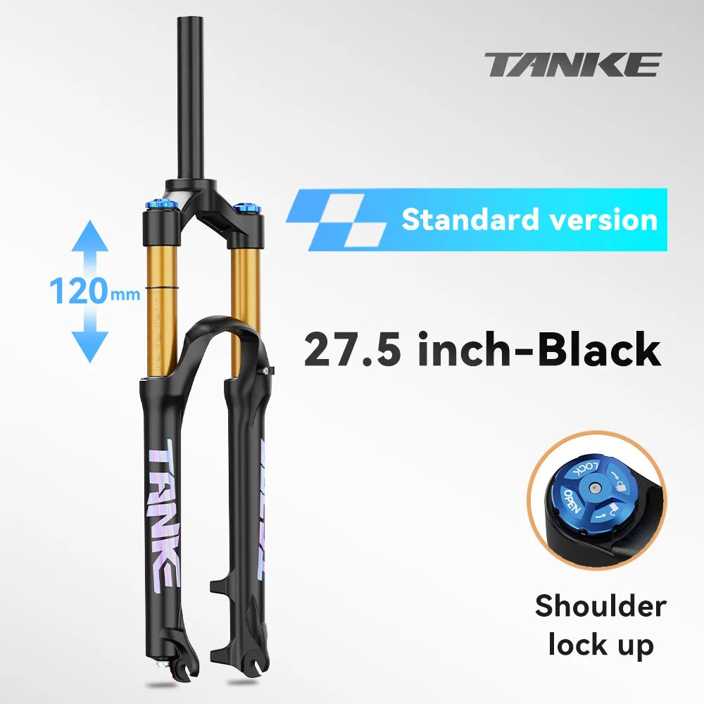 TANKE MTB Air Front Suspension Fork Rebound Adjustable 26/27.5/29’’ Quick Release 120mm Travel Bicycle Fork - 27.5 QR
