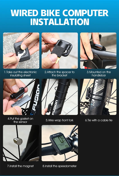 5 Language Waterproof Bicycle Computer Wireless Wired Cycling Odometer Auto Wake & Sleep Bike Speedometer LED Screen Stopwatch