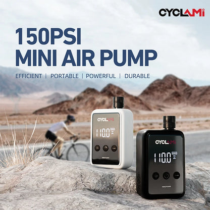 CYCLAMI 150 PSI Portable Pocket Bike Pump Electric Air Pump Rechargeable Compressor Tire Inflator For Bicycle Tire with Digital Gauge