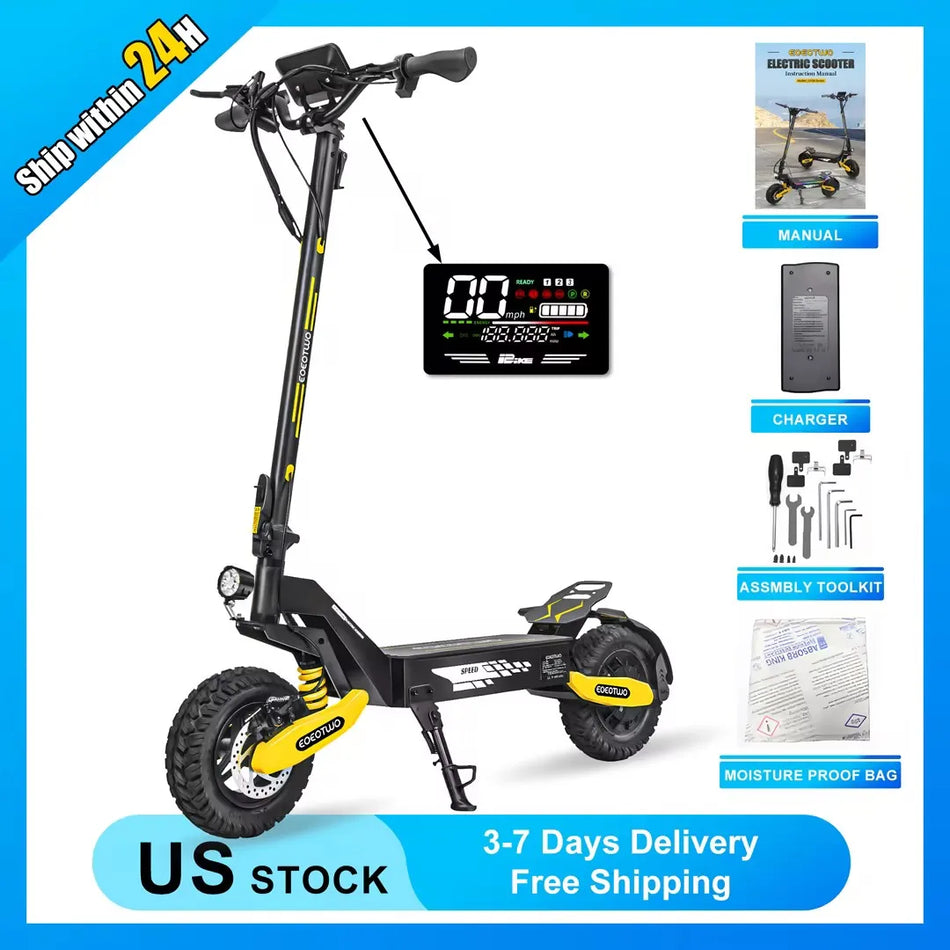 EOEOTWO Electric Scooter for Adults 1200W Motor 48V Lithium Battery Dual Spring Absorbers 11' Off-Road Tires - Unisex Scooter