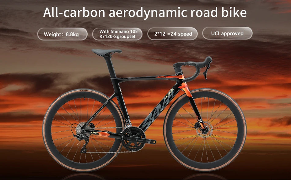 SAVA AK105 Carbon Fiber Road Bike 700C Unisex 24 Speed Double Disc Brake Racing UCI Proven Sturdy Frame with 105 R7120 Groups