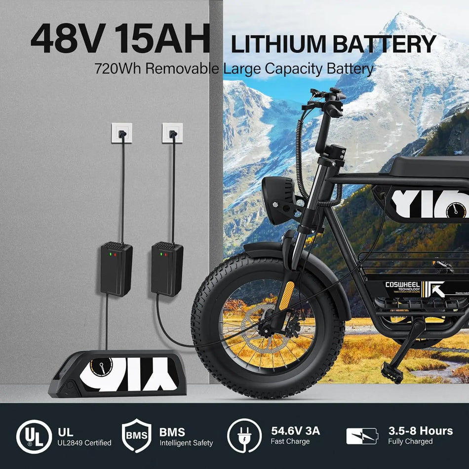 COSWHEEL Y16 Electric Mini Bike – 750W Motor, 48V Battery & 16" Wheels | Velozzo