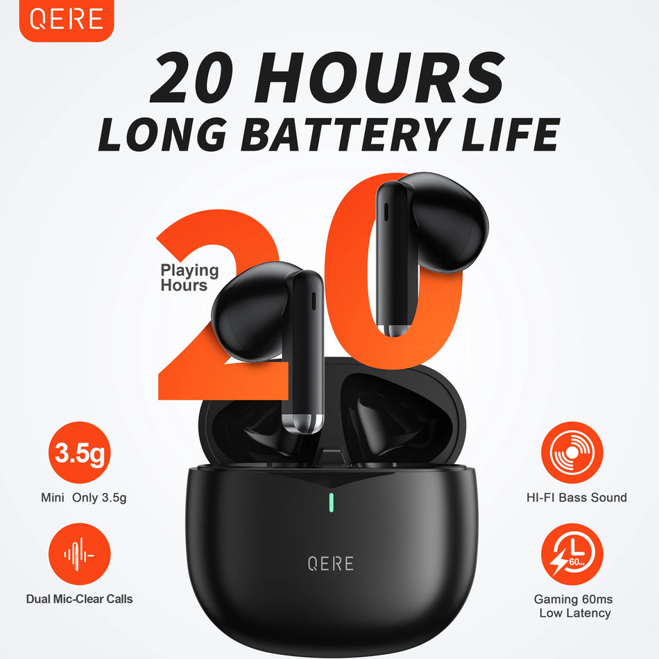 QERE E28 TWS Wireless Headphones Bluetooth 5.3 HD Microphone 13mm Driver 60ms Low Latency 4 Mics ENC Call In-Ear Earphones