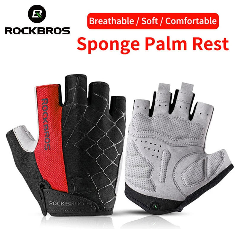 ROCKBROS Short Half-Finger Bicycle Gloves – Breathable, Shockproof MTB & Road Cycling Gloves for Summer Sports