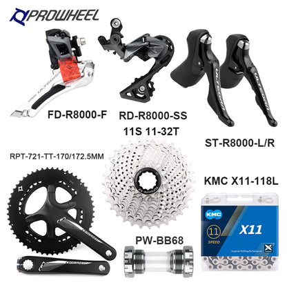 Shimano Ultegra R8000 Groupset Road Bike Bicycle 2x11 Speed freewheel 25/28/30/32T KMC X11 Chain PROWHEEL Crank 170/172.5 53-39T