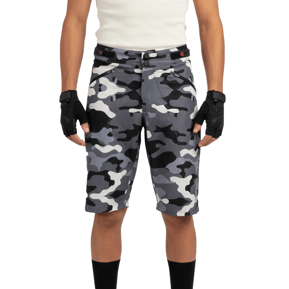 The Shredder Camo — Men's MTB Shorts with Detachable Padded Undershorts | Green & Black Camo