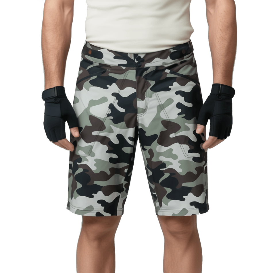 The Shredder Camo — Men's MTB Shorts with Detachable Padded Undershorts | Green & Black Camo