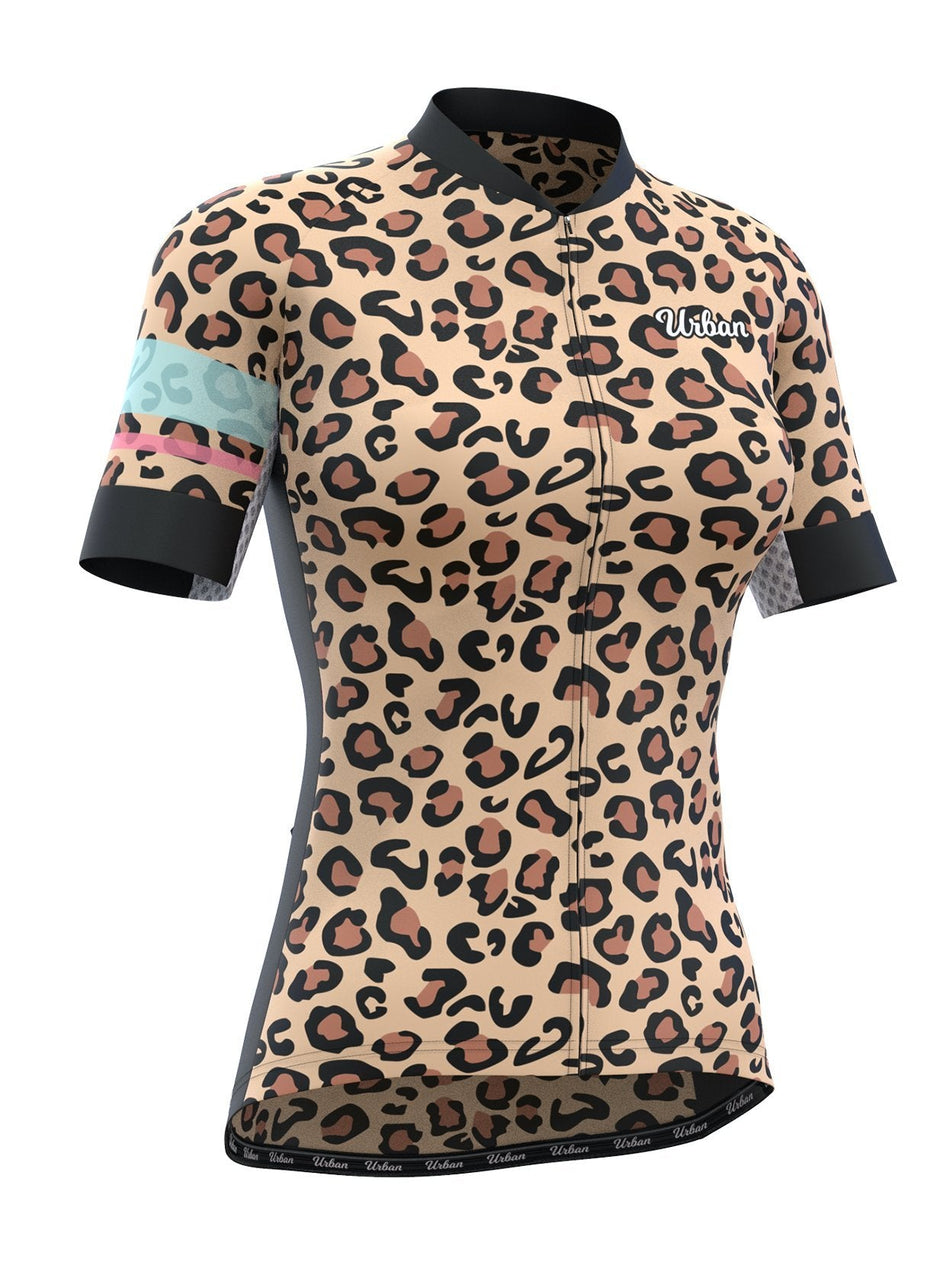 Women’s Urban Leopard Print Cycling Kit — Performance Jersey & Bib Shorts